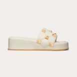 Valentino Women Roman Stud Flatform Slide Sandal in Quilted Nappa-White