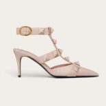 Valentino Women Roman Stud Pump in Calfskin with Enameled Studs 80 mm-Pink