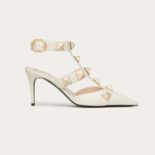 Valentino Women Roman Stud Pump in Calfskin with Enameled Studs 80 mm-White