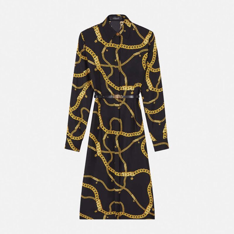 Versace Women Greca Chain Midi Dress-Black