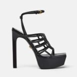 Versace Women Greca Maze Platform Sandals in 15cm Heel Height-Black