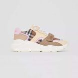 Burberry Women Check Cotton and Leather Sneakers-Pink