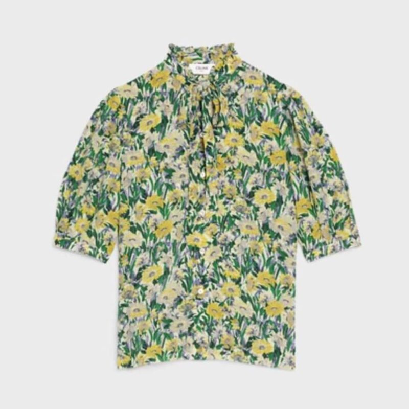 Celine Women Lavalliere Blouse in Paquerette Crepon-Green