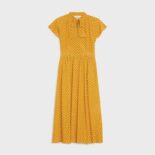 Celine Women Lavalliere Dress in Crepe De Chine-Yellow