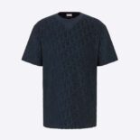 Dior Men Oblique T-shirt Relaxed Fit Navy Blue Terry Cotton Jacquard