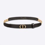 Dior Women Caro Belt Black Smooth Calfskin with Shiny Gold-Finish Metal 15 MM