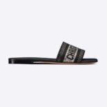 Dior Women Dway Slide Black Cotton Embroidery with Metallic Thread and Silver-Tone Strass