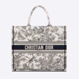 Dior Women Large Dior Book Tote Blue Toile de Jouy Flowers Embroidery