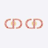 Dior Women Petit CD Stud Earrings Gold-Finish Metal and Light Pink Crystals