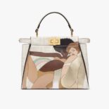 Fendi Women Peekaboo Iconic Mini FF white Glazed Fabric Bag with Inlay