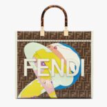 Fendi Women Sunshine Medium FF Glazed Fabric Shopper with Inlay