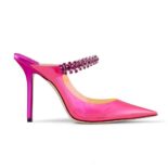 Jimmy Choo Women Bing 100 Hot Pink Neon Plexi Mules with Pink Crystal Strap