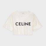 Celine Women Embroidered Celine T-shirt in Cotton Jersey-White