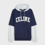 Celine Women Two-Tone Hoodie in Cotton Fleece-Navy
