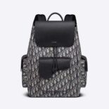 Dior Men Saddle Backpack Beige and Black Dior Oblique Jacquard and Black Grained Calfskin