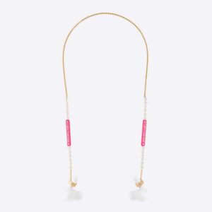 Dior Women D-Vibe Necklace for Headphones Gold-Finish Metal and White Resin Pearls
