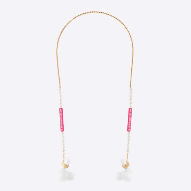 Dior Women D-Vibe Necklace for Headphones Gold-Finish Metal and White Resin Pearls