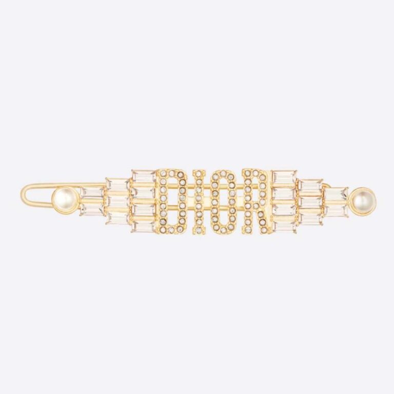 Dior Women Dio(r)evolution Barrette Gold-Finish Metal with White Crystals and White Resin Pearls
