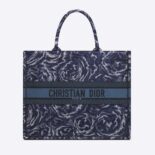 Dior Women Large Dior Book Tote Blue Dior Roses Embroidery