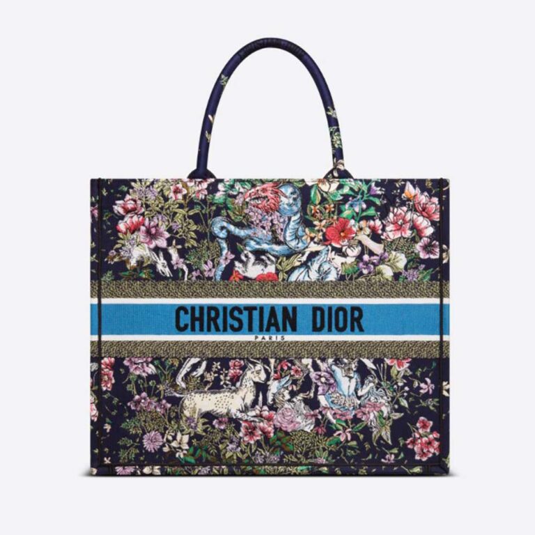 Dior Women Large Dior Book Tote Blue Multicolor D-Constellation Embroidery