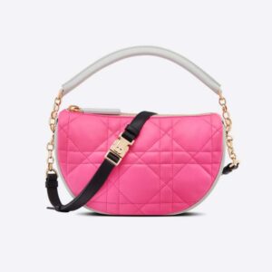 Dior Women Small Dior Vibe Hobo Bag Fluorescent Pink Macrocannage Lambskin