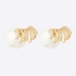 Dior Women Tribales Earrings Gold-Finish Metal with White Resin Pearls and White Crystals