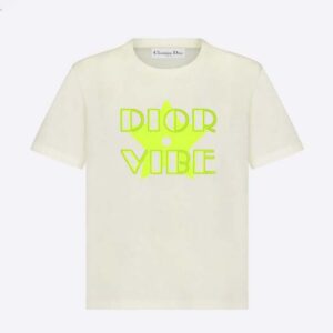 Dior Women Vibe T-shirt Ecru and Fluorescent Yellow Cotton and Linen Jersey