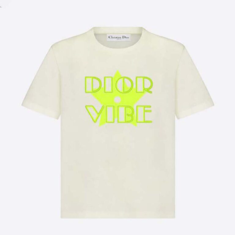 Dior Women Vibe T-shirt Ecru and Fluorescent Yellow Cotton and Linen Jersey