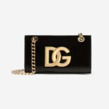Dolce Gabbana D&G Women Polished Calfskin 3.5 Phone Bag-Black