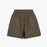 Fendi Women Brown Canvas Shorts with an Elasticated Waist and Side Slits in the Hem