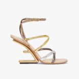 Fendi Women First Silver Nappa Leather High-Heeled Sandals