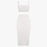 Fendi Women White Viscose Suit with Thin Shoulder Straps and High-Waisted Pencil Skirt