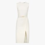 Fendi Women White Wool and Silk Dress with Fitted Waist and Cross-Over Skirt