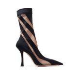 Jimmy Choo Women Mugler Sock Ankle Boot Black and Nude Sheer Spiral Stretch Fabric