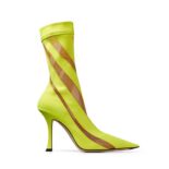 Jimmy Choo Women Mugler Sock Ankle Boot Neon Yellow and Nude Sheer Spiral Stretch Fabric