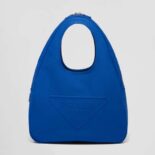 Prada Men Canvas Hobo Bag with Embossed Logo on the Front-Blue