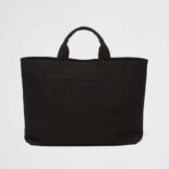 Prada Women Canvas Tote Bag with Contemporary Take on Classic Beach Designs-Black