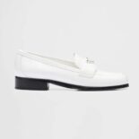 Prada Women Patent Leather Loafers in 25 mm Heel Height-White
