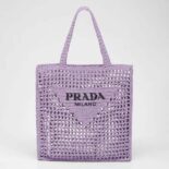 Prada Women Raffia Tote Bag with A Soft-Purple