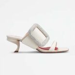 Roger Vivier Women Viv Choc Side Strass Buckle Mules in Leather-White