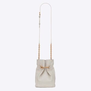 Saint Laurent YSL Women Le Maillon Hook Bucket Bag in Supple Leather-White