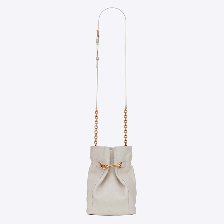 Saint Laurent YSL Women Le Maillon Hook Bucket Bag in Supple Leather-White