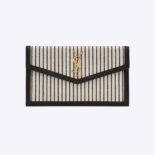 Saint Laurent YSL Women Uptown Pouch in Canvas and Smooth Leather-Black