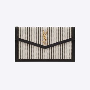 Saint Laurent YSL Women Uptown Pouch in Canvas and Smooth Leather-Black