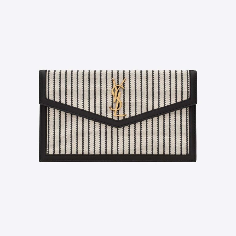 Saint Laurent YSL Women Uptown Pouch in Canvas and Smooth Leather-Black