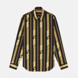 Versace Women Chain Pinstripe Shirt Features a Classic Silhouette-Black