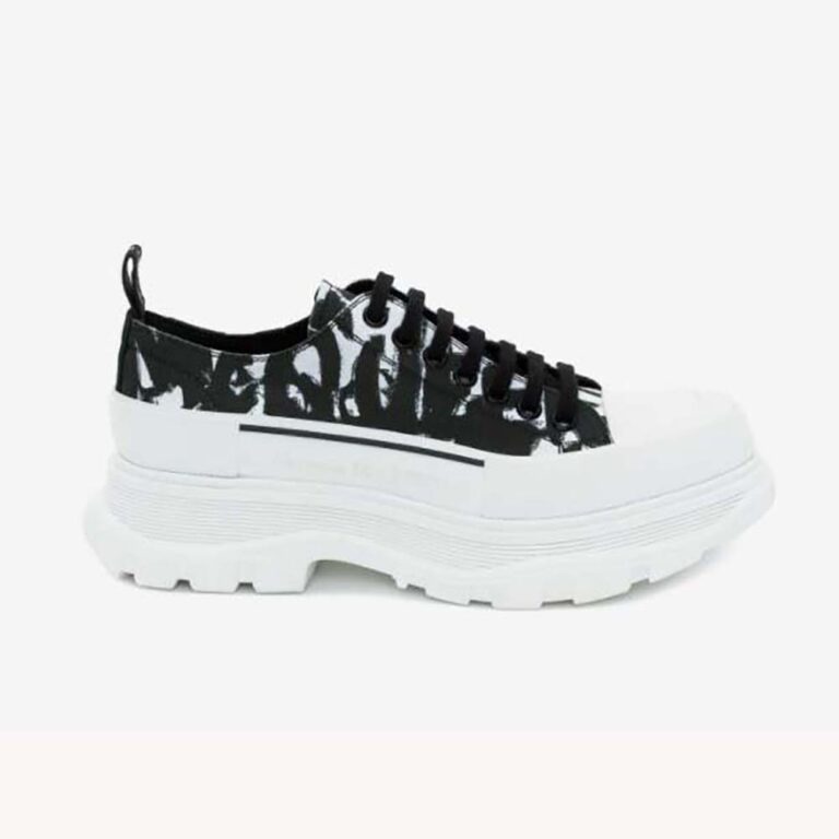 Alexander Mcqueen Unisex McQueen Graffiti Tread Slick Lace-up in BlackWhite