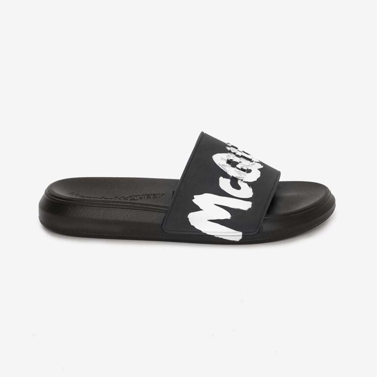 Alexander Mcqueen Unisex Mcqueen Graffiti Rubber Pool Slide in BlackWhite
