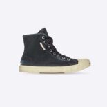 Balenciaga Unisex Paris High Top Sneaker in Black Destroyed Cotton and White Rubber
