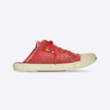 Balenciaga Unisex Paris Sneaker Mule in Red Destroyed Cotton and White Rubber